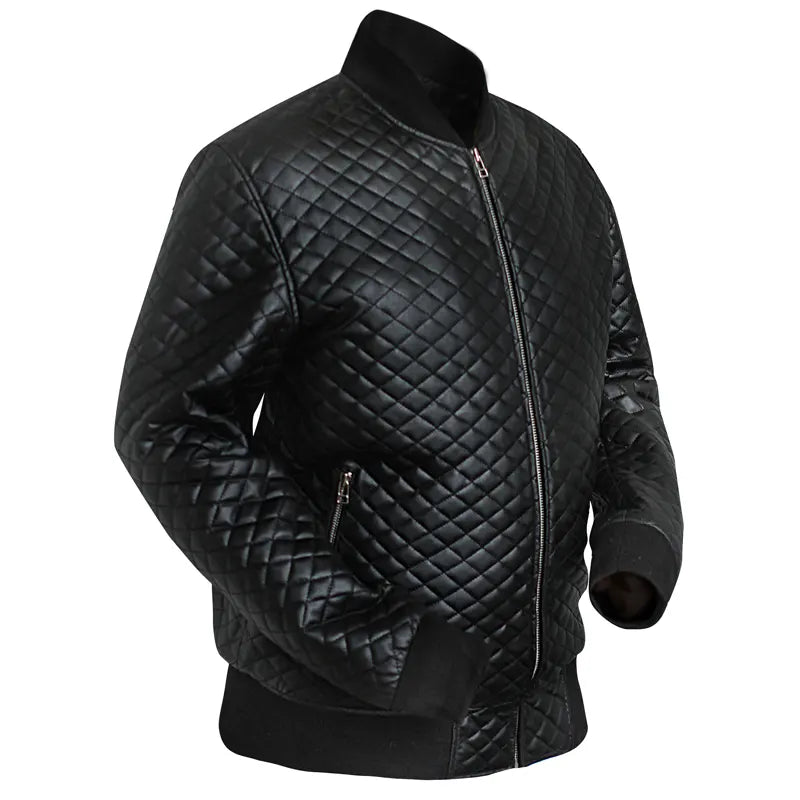Men’s Diamond Quilted Black Motorcycle Bomber Jacket