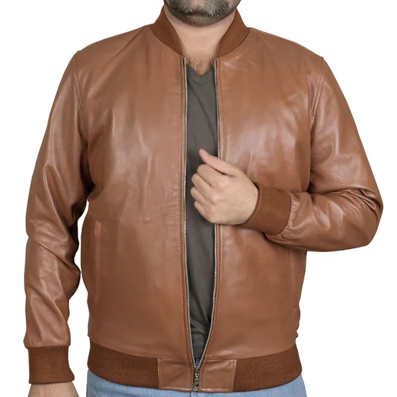 Men’s Bomber Biker Style Slim Fitted Leather Jacket