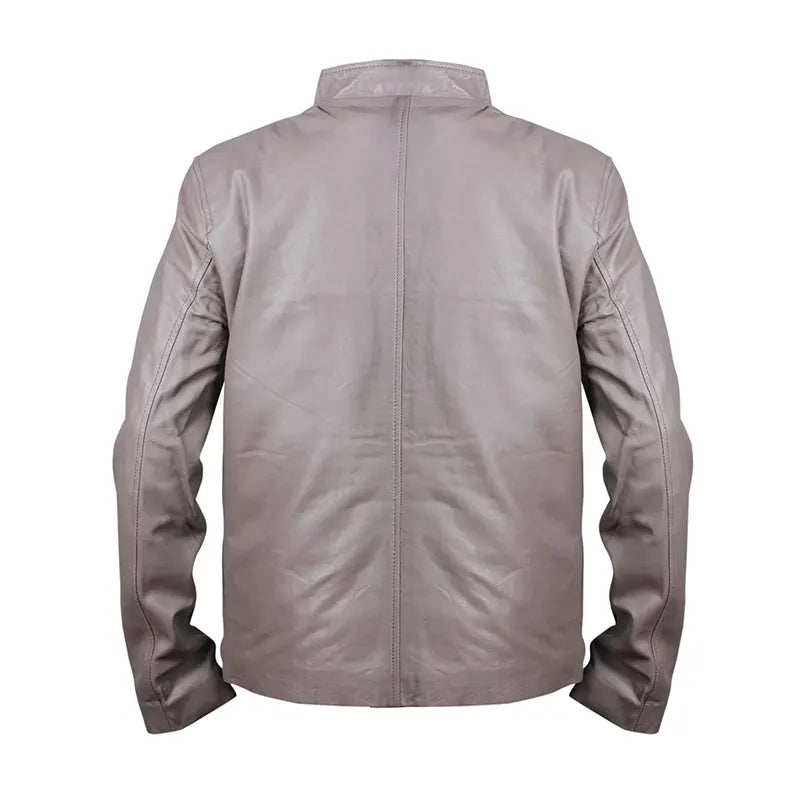 Men’s Grey Cafe Racer Leather Jacket