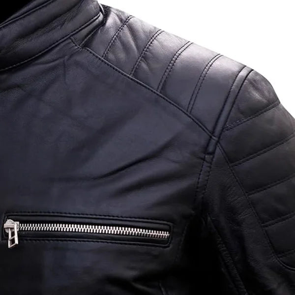 Men’s Cafe Racer Leather Black Jacket Design