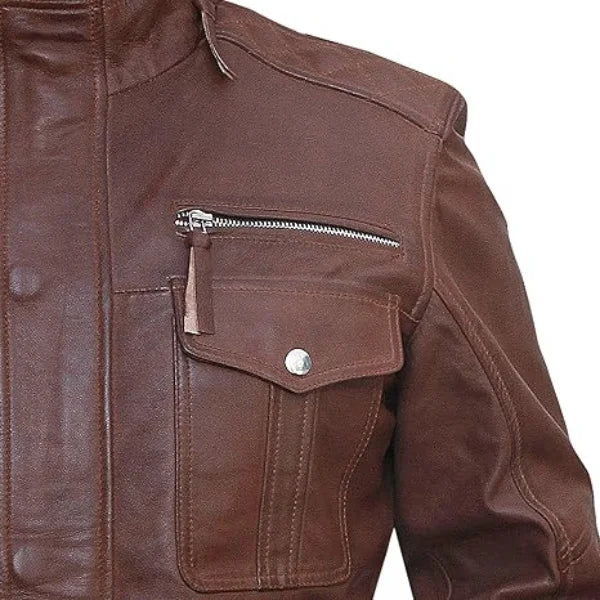 Men’s Cafe Racer Leather Brown Jacket DESIGN FBM