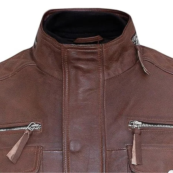 Men’s Cafe Racer Leather Brown Jacket DESIGN FBM