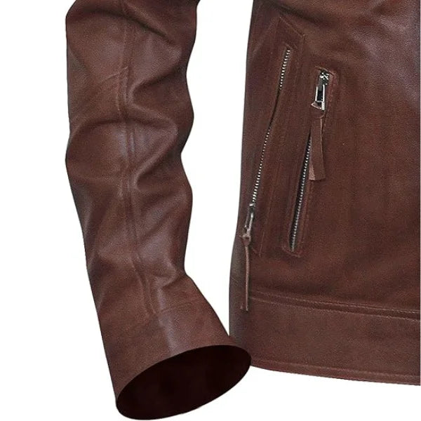 Men’s Cafe Racer Leather Brown Jacket DESIGN FBM