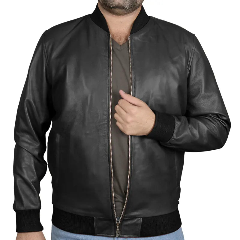 Men’s Bomber Biker Style Slim Fitted Leather Jacket