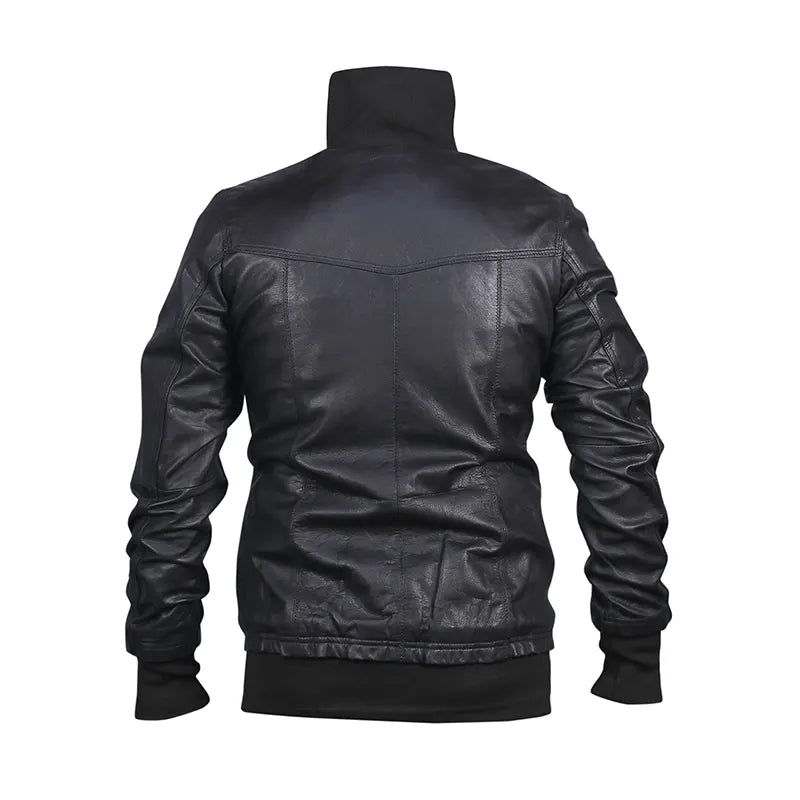 Men’s Black Slim Fit Bomber Biker Leather Jacket