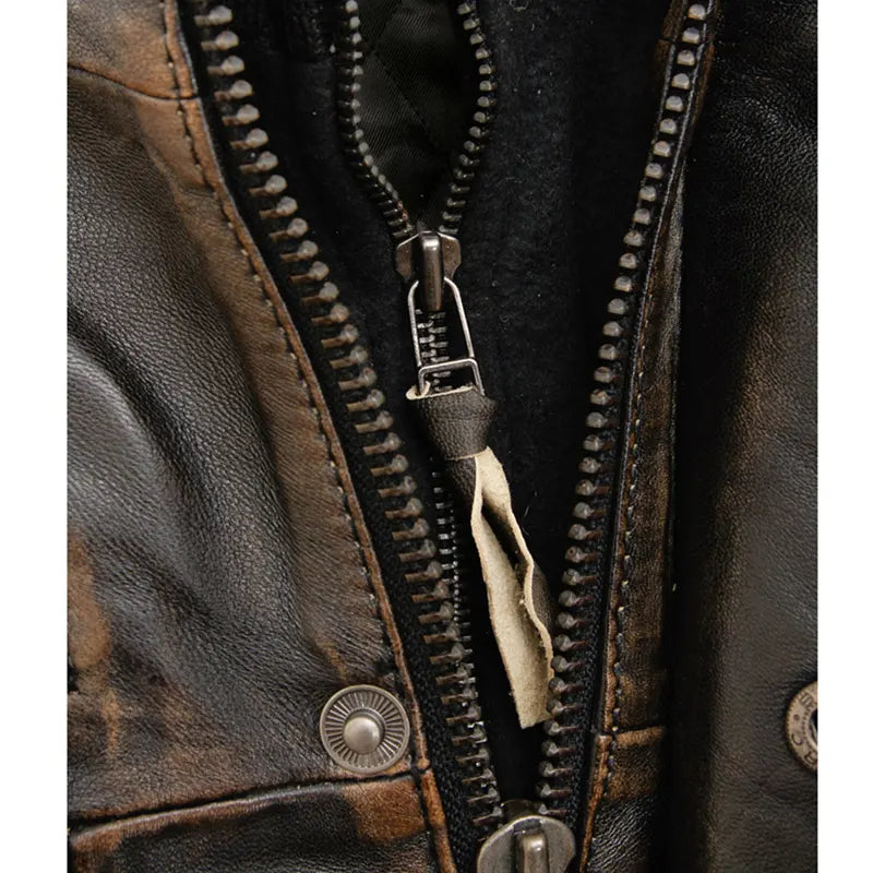 Men’s Motorcycle Distressed Brown Cafe Racer Leather Jacket