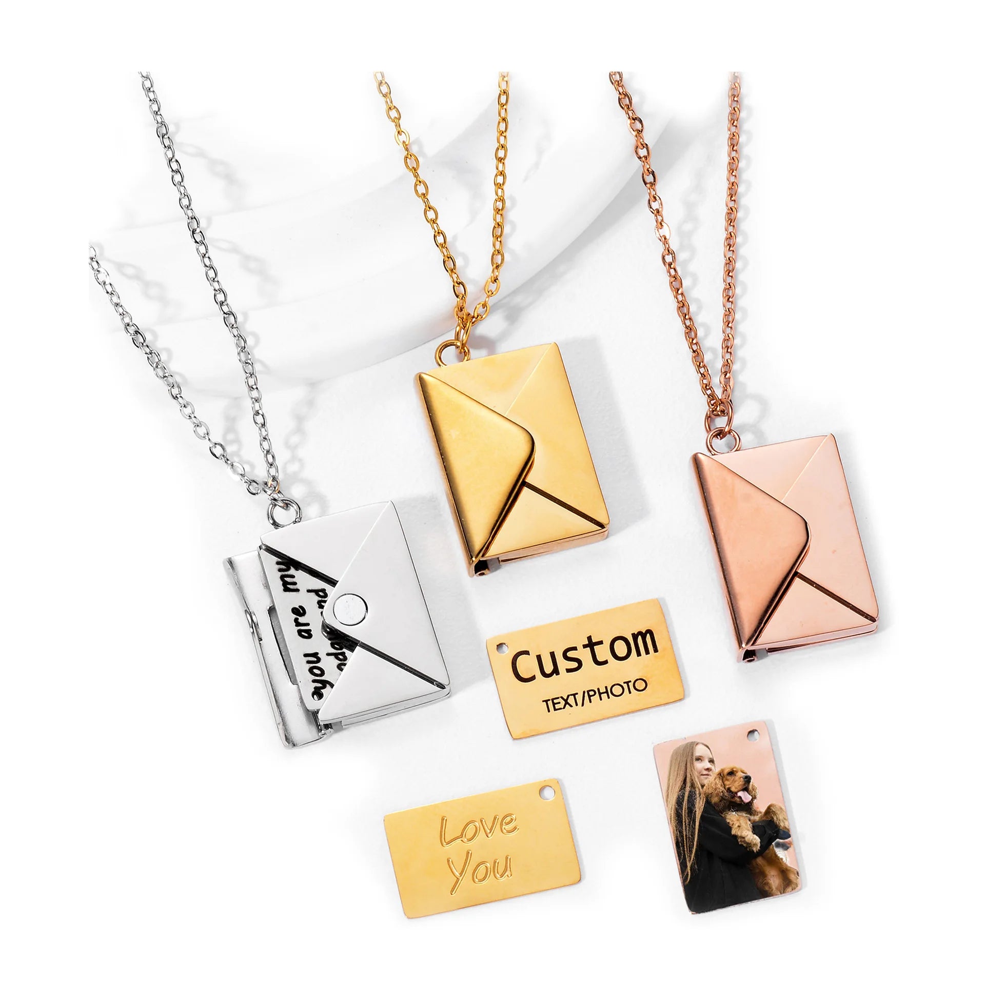 Personalized Custom Envelope Necklace with Message or Photo, Anniversary Birthday Gifts Present For Women and Men
