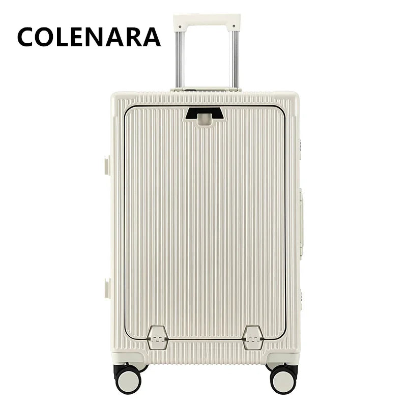COLENARA 20"24Inch USB Charging Suitcase Front Opening Laptop Boarding Case Aluminum Frame Trolley Case Handheld Travel Suitcase