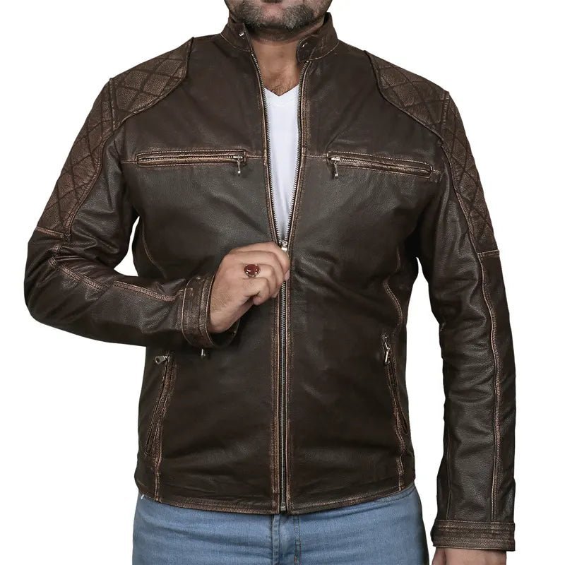 Classic Biker Café Racer Leather Jacket For Men’s - Submerge Shop