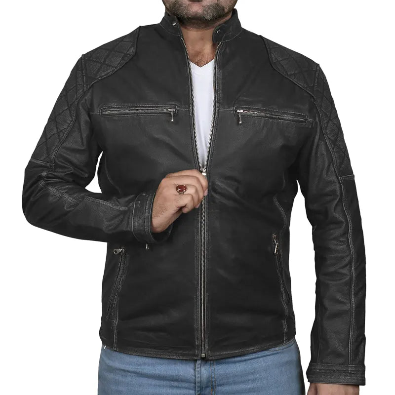 Classic Biker Café Racer Leather Jacket For Men’s - Submerge Shop