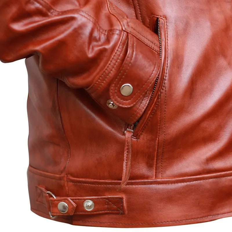 Classic Diamond Vintage Brown Biker Leather Jacket - Submerge Shop