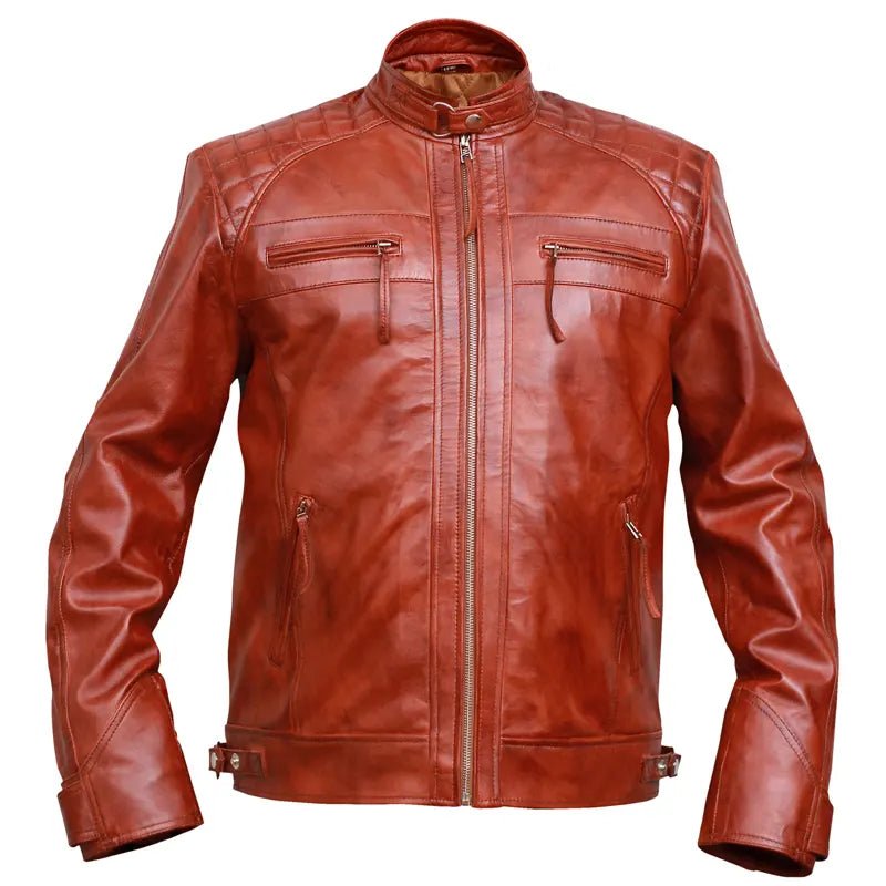 Classic Diamond Vintage Brown Biker Leather Jacket - Submerge Shop