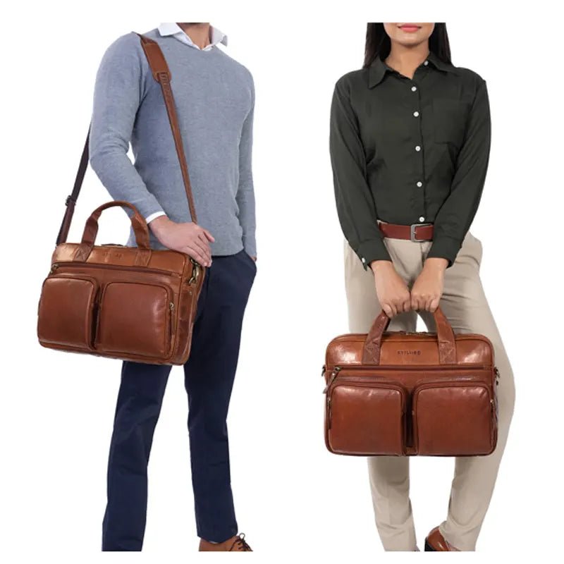 Essentials Brown Business Leather Bag - Submerge Shop