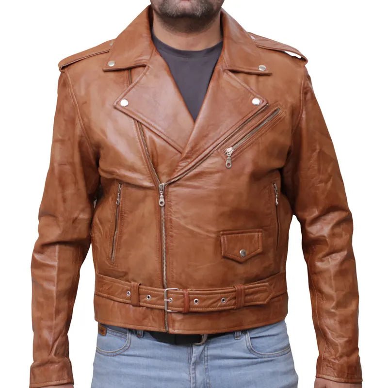 Infinity Men’s Slim Fit Cross Zip Brando Leather Jacket - Submerge Shop