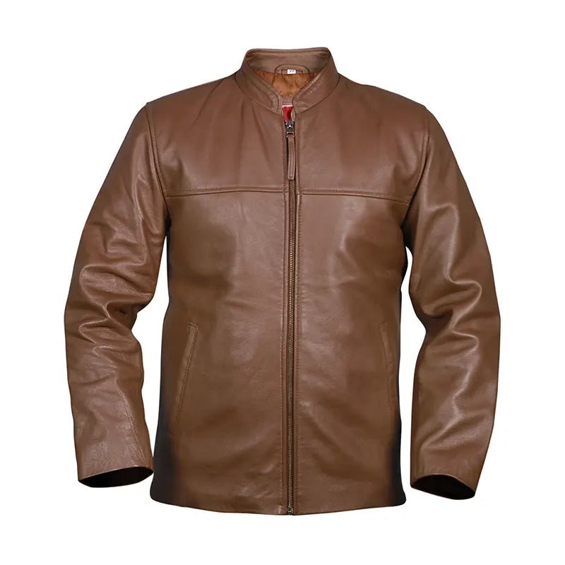 Light Brown Men’s Casual Biker Leather Jacket - Submerge Shop