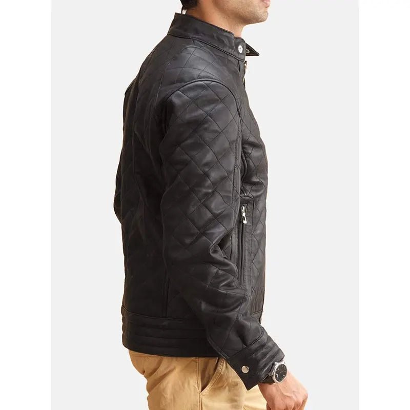 Men Black Leather Quilted Jacket - Submerge Shop