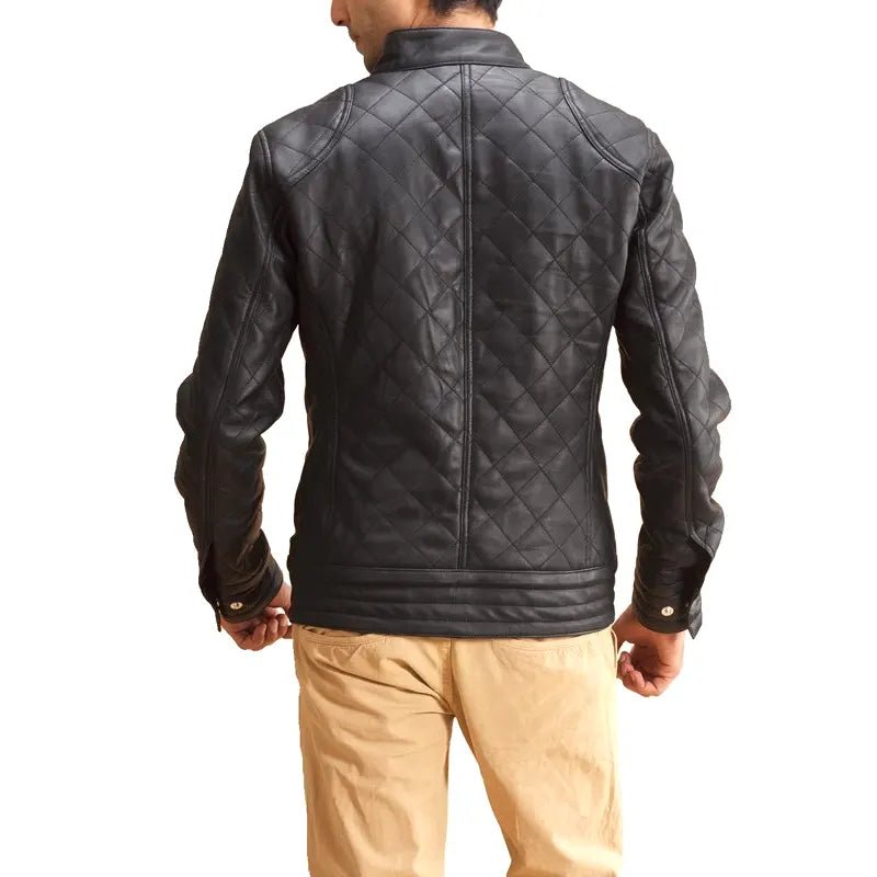 Men Black Leather Quilted Jacket - Submerge Shop