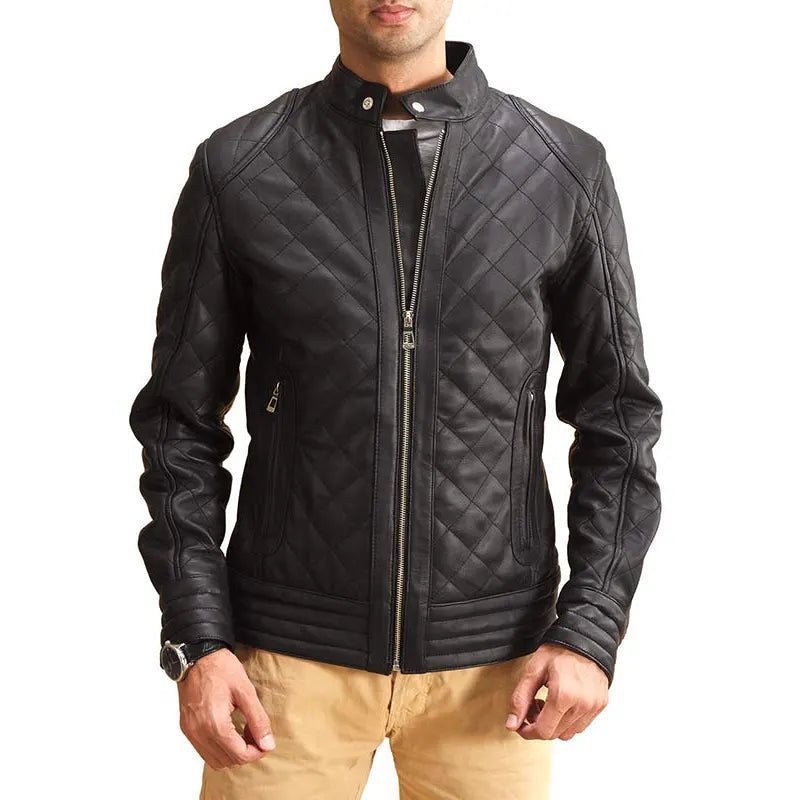 Men Black Leather Quilted Jacket - Submerge Shop